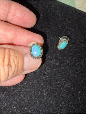 Turquoise Oval Sterling-Style Stud Earrings - Blue Green